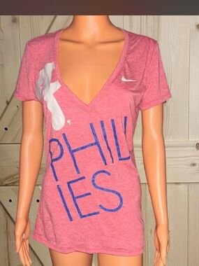 MLB Pink Phillies V-Neck Short Sleeve Tee